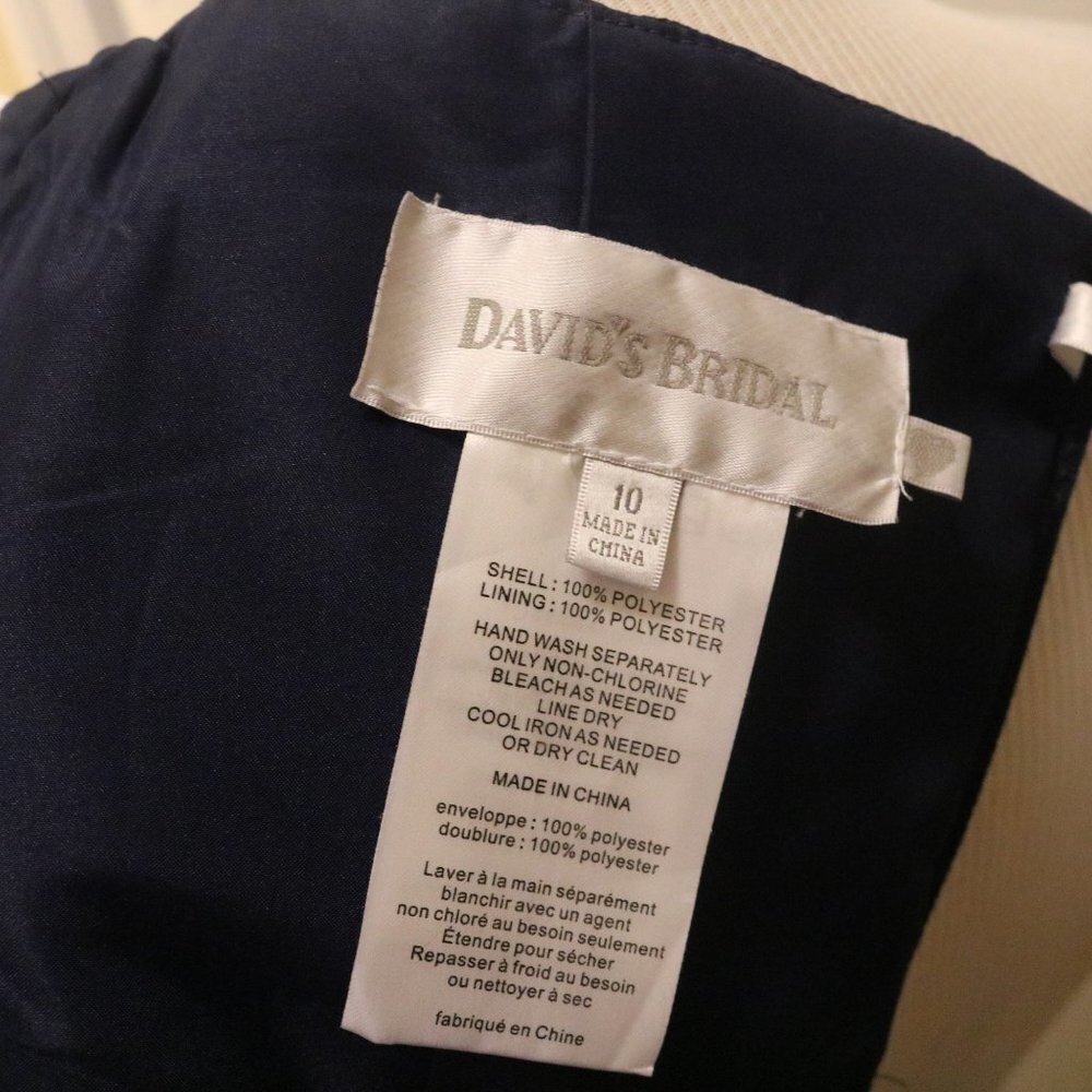 David's Bridal formal gown size 10 strapless navy blue - Picture 10 of 12